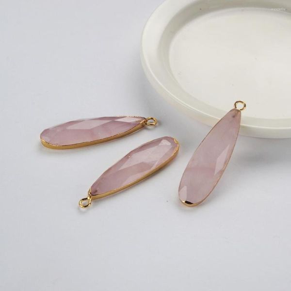 Colares pendentes Borosa Design 5/10pcs Goldado de ouro natural Long Drop Rose Quartz Facetado Brincos de pingentes de jóias G2046