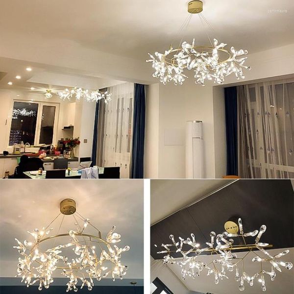 Lampadari Lampadario di cristallo Nordic LED Firefly per sala da pranzo Soggiorno Illuminazione interna Decorazione Lampada a sospensione per ufficio villa oscurante