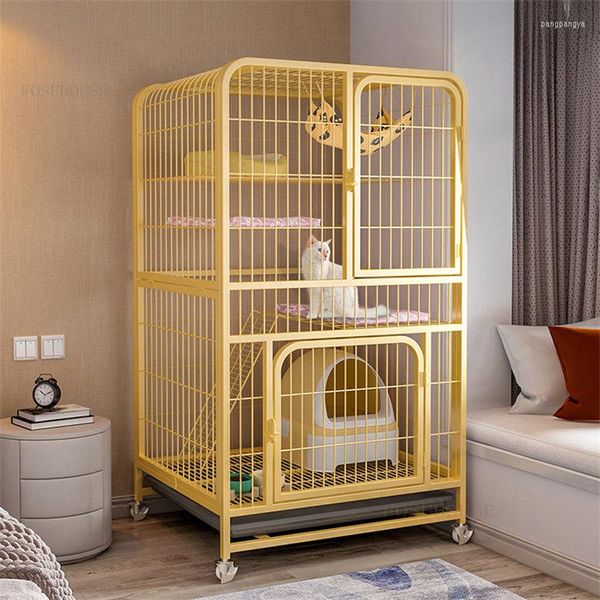 Katzentransportboxen Moderne Schmiedeeiserne Käfige Home Indoor Large Capacity House Multi-Layer Luxury Villa Cage Living Room Pet