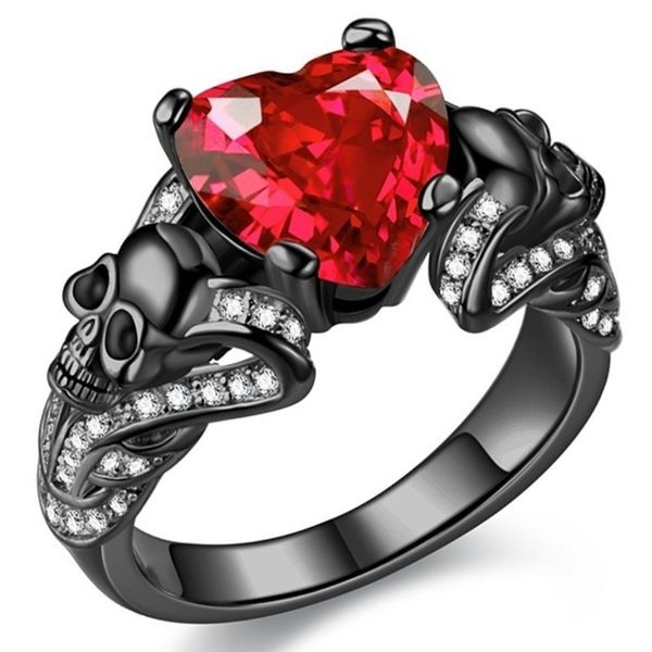 Trauringe FLIUAOL Hochwertiger Gothic Schmuck Lila Rot Schwarz Kristall Einzigartiger Totenkopf für Damen 230505