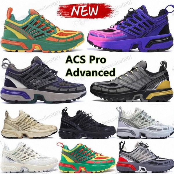 2023 ACS Pro Advanced Trail Running Shoes para homens, designer da França, Kar Lart Metal Metal Frost Gray Safari Vanilla Rock Lunar Rock Outdoor Treinadores de caminhada SN S52F#