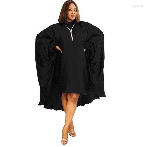 Vestidos casuais Lady Lady Batwing Sleeve Party Dress 2023 Autumn Women O pescoço da frente solto curto traseiro Longo preto azul elegante
