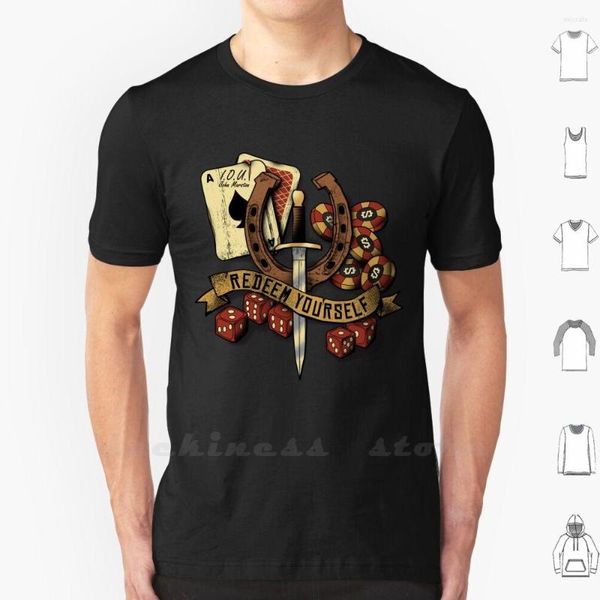 Magliette da uomo Riscatta te stesso Camicia Design personalizzato Stampa Gioco da gioco Cowboy Western Ice Poker Blackjack Coltello Geek Nerd Redemption John