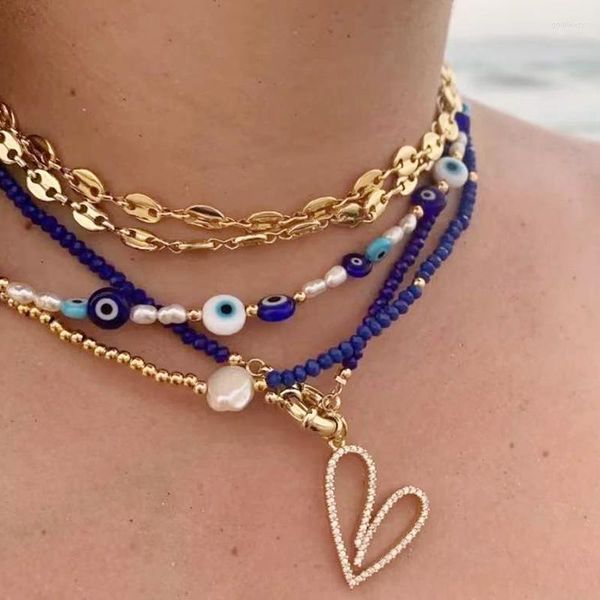 Choker Fashion Matching ins Style Blue Crystal Bead Collece Sparkling Heart Penne Citp