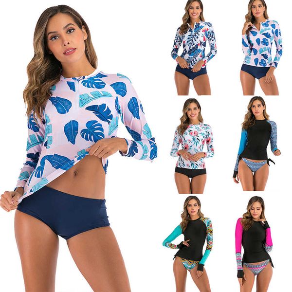 Mute Mute stagne Surf Rashguard Manica lunga Costumi da bagno Donna Protezione Surf Rash Guards Due pezzi Abbigliamento da surf Ragazzo Pantaloncini corti da bagno J230505