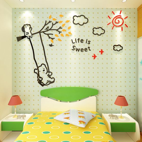 Papéis de parede de parede de desenho animado adesivos de parede de urso para crianças decalques de decoração de quarto de jardim de infância Poster de papel de parede 3d acrílico diy wallsticker 230505