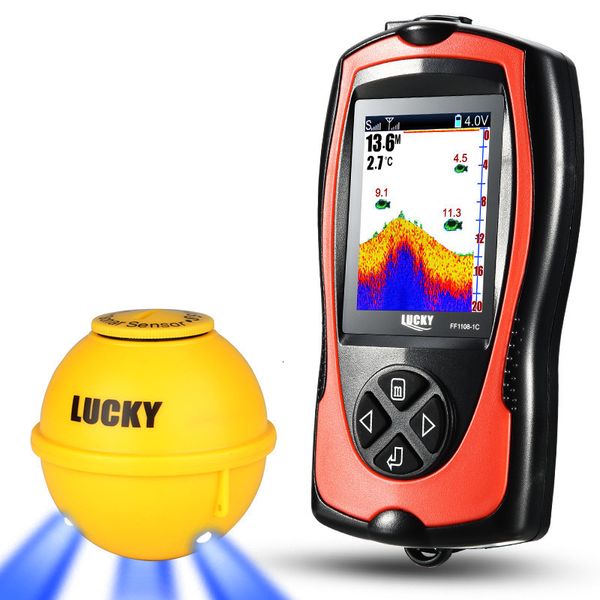 Finder Fish Sonar Lucky Sonar Finder FF11081CWLA Sensor sem fio recarregável 45m De profundidade de água eco de pesca de pesca portátil Finder 230505