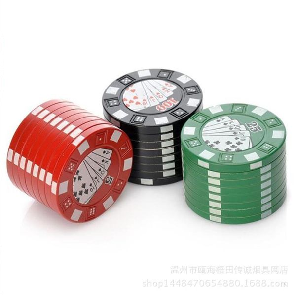 Pfeifen Dreischichtige Pokerchip-Zigarettenmühle aus Zinklegierung mit einem Durchmesser von 42 mm