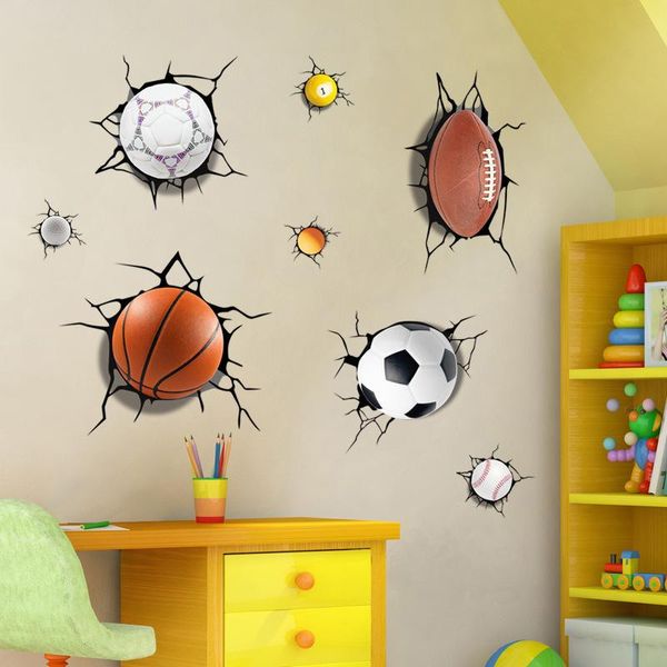 Adesivos de parede quarto infantil adesivo de futebol 3d adesivo removível esporte decalque baby crianças quarto