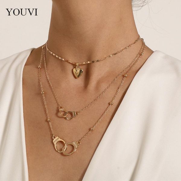 Цепи Youvi Goth Lovers Dancuffs Pedant ncklace для женщин Collier Feme Sweet Heart Vintage Chain Diewelles