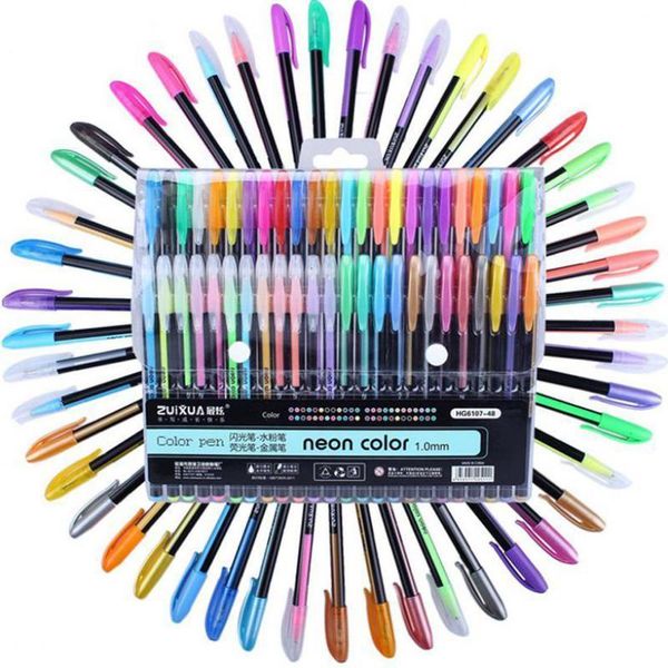 Beyaz kalem 48pcs Renkler Parıltılı Eskiz Çizim Renk Kalemi Markerlar Jel Pens Set Doldurma Rollerball Pastel Neon Marker Ofis Okul Kırtasiye 230505
