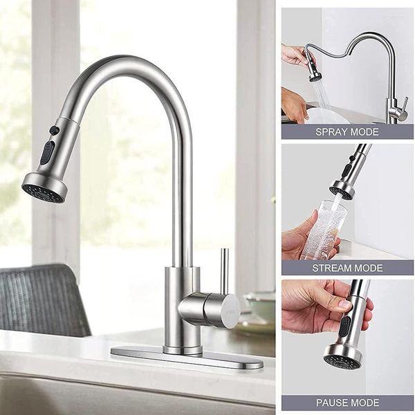 Mutfak muslukları lavabo ve soğuk döner su çok fonksiyonlu musluk paslanmaz çelik çekme