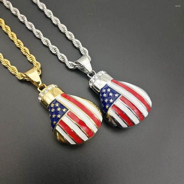 Ketten Edelstahl amerikanische Flagge Boxhandschuhe Anhänger Halskette Handschuh Charm Halsketten für ihn