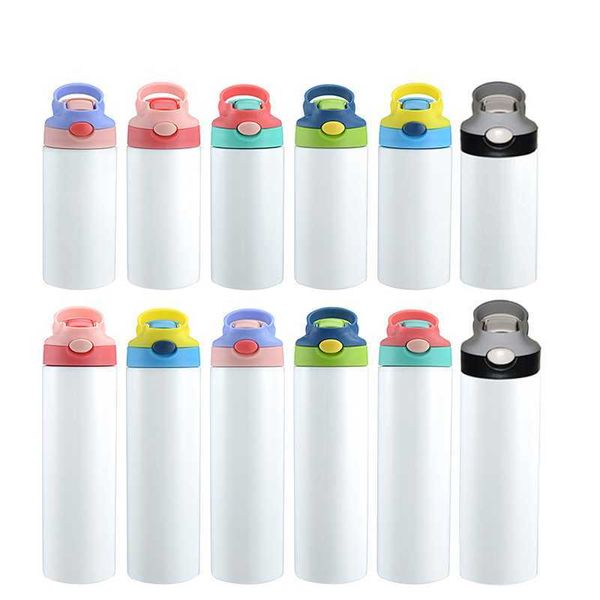 Wasserflasche 10pcs kleiner hübscher Junge Wärmesublimationsbeschichtung Düsenbecher Kindergriff Sport Wasserbecher doppelschichtiger Edelstahl P230324