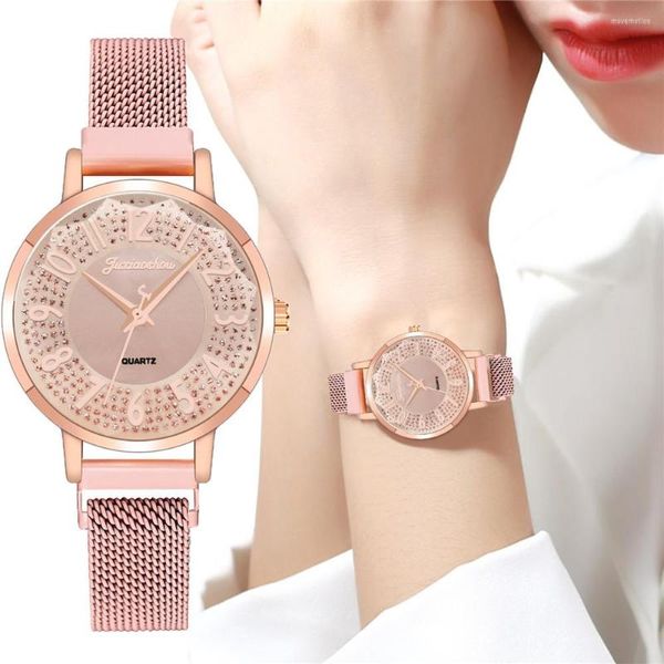 Armbanduhren 100 teile/los Einfache Frauen Uhr Runde Zifferblatt Mit Diamant Armbanduhr Mode Arabische Ziffern Uhren Freizeit Damen Uhr Großhandel