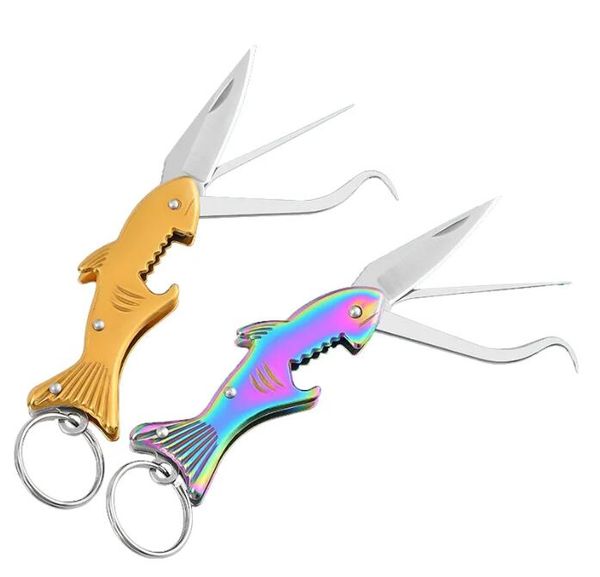 Mini Shark Messer Schlüsselanhänger Flaschenöffner Edelstahl Klappmesser Tragbare Tasche Outdoor Camping Werkzeuge Schlüsselanhänger Multifunktionsmesser