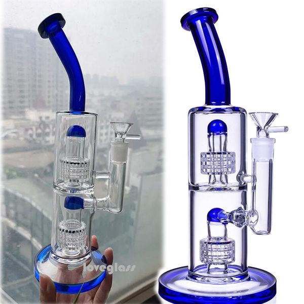 benzersiz Bong Nargile Fonksiyonu Su Boruları Çift Kol ağacı Perc Recycler Dab Kuleleri Stereo Matrix Perc Pipo 14mm banger ile