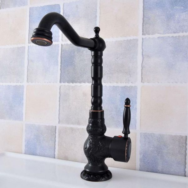Кухонные смесители черное масло вытирающее бронзовое вращение ванной комнаты для ванной комнаты однополосная ручка