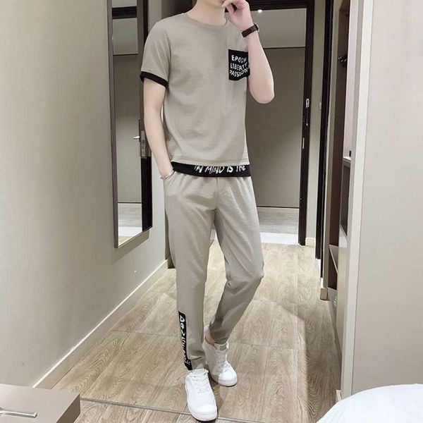 Felpe con cappuccio Felpe 2023 Nuova T-shirt a maniche corte Moda coreana Casual Abbigliamento estivo da uomo Set da 2 pezzi