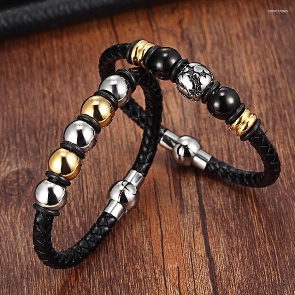 Pulseiras de charme xqni aço inoxidável pulseira de aço masculino de couro de couro preto cor para mulheres jóias de fivela de mangueira