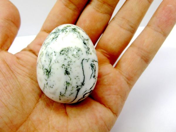 Kolye Kolyeleri Doğal Yosun Agate Gem Taş Yumurtaları Cilalı Klorofan Masaj Çakra Şifa Reiki Yumurta Uygulaması 35 45mm