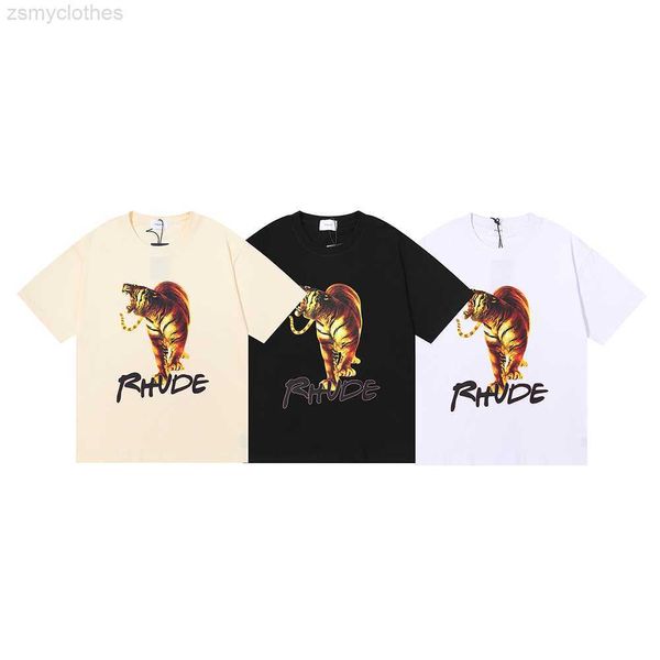 Camisetas masculinas rhude tends marthirt homens homens melhores camisetas de qualidade letra letra tigre tiger camiseta de verão tops moda moda de alta qualidade