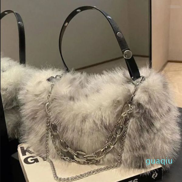 Borse da sera firmate Borsa a tracolla carina da donna Stile coreano Borsa a catena morbida in peluche grigio Primavera Autunno Casual Elegante Comodo sotto le ascelle