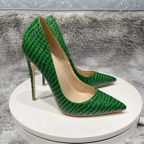 Dress Shoes NoEnName_Null-12cm Green Stone High Heels. Factory Export Dark Pointed Toe Women's Sexy Pump Plus Small Size 44 45 8cm