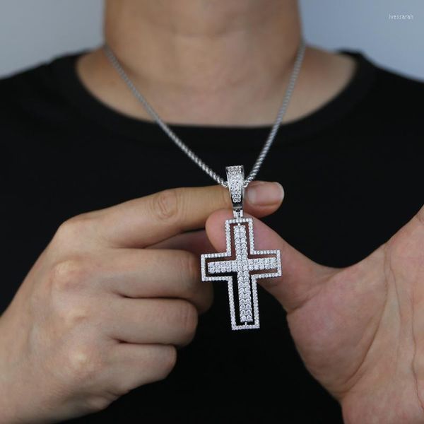 Ketten Mode Zirkonia Bewegt Kreuz Anhänger Weibliche Religiöse Jesus Schmuck Mit Silber Farbe Überzogene Hip Hop Halskette Für Männer