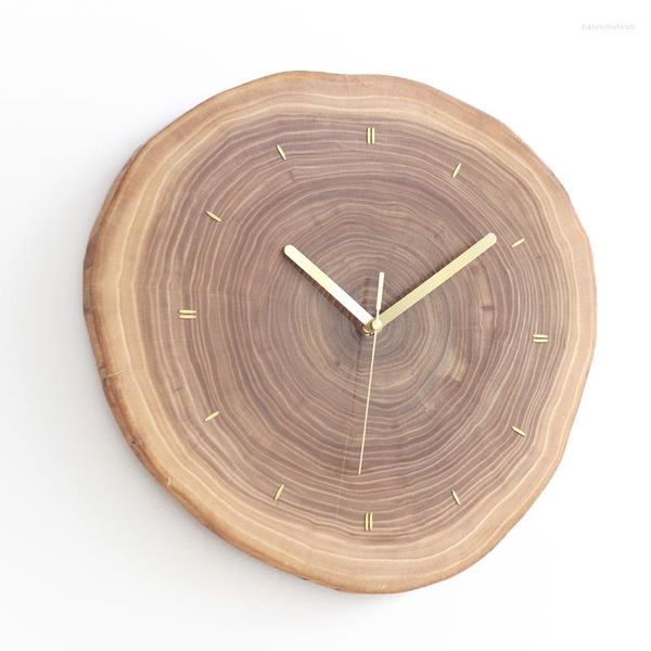 Relógios de parede simples incorporado cobre de madeira maciça anel de madeira Relógio Decoração da sala de estar varredura Segundo mudo criativo de madeira criativo