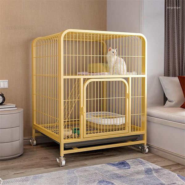 Transportadoras de gatos em casa simples casa de ferro forjado de grande capacidade gaiolas de grandes camadas de luxo villa gage sala de estar animal de estimação