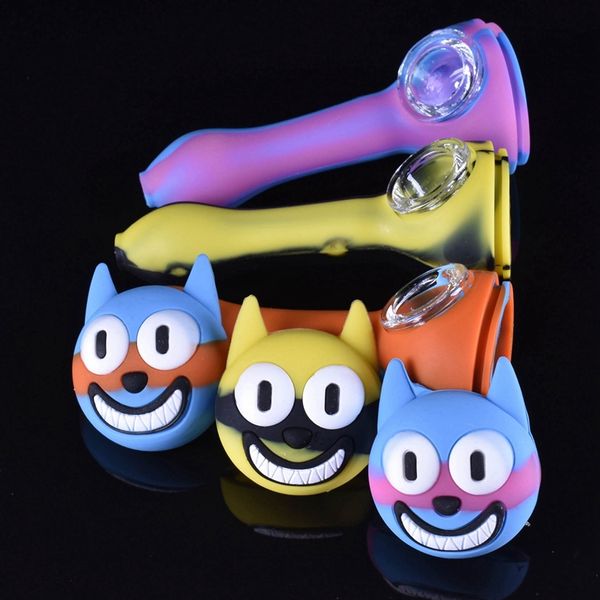 Tubi in silicone rimovibili portatili colorati Gatti Stile Vetro Nineholes Filtro a foro singolo Ciotola Portasigarette per tabacco alle erbe Narghilè Pipa ad acqua Bong Tubo per fumatori DHL