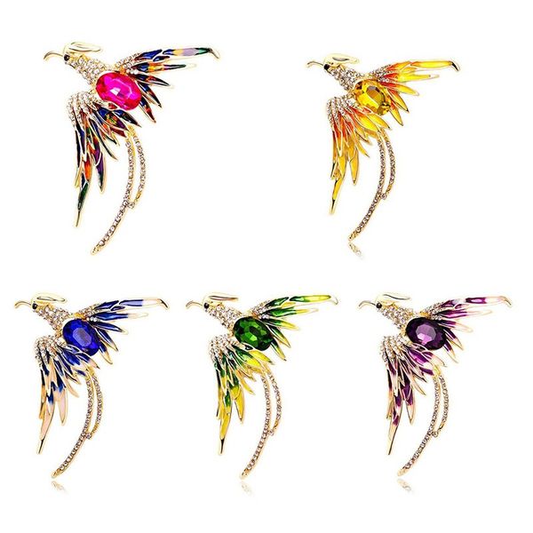 Coloful Crystal Rhinestone Phoenix Bird Corsage Broche for Momen Men Men Banquet Banquet Colthes Pin File Fashion Jewelry Gift