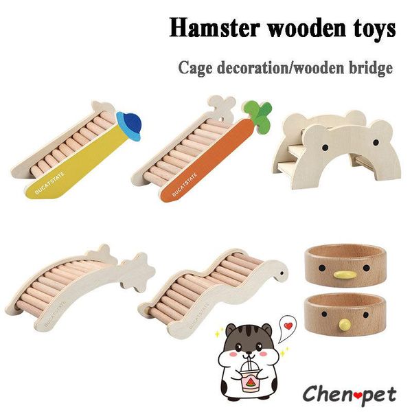 Brinquedos 6design acessórios de hamster gaiola decoração escadas ponte de madeira escada pássaro em pé rato brinquedos cobaia piso