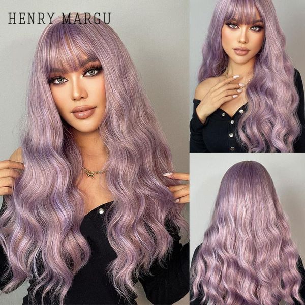 Parrucche sintetiche HENRY MARGU Lunghe ondulate con frangia Lolita Cosplay Party per donne Lilla Viola Marrone Afro Capelli naturali