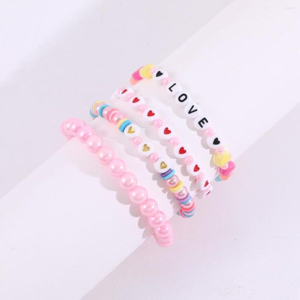 Strand Makersland 4pcs/Set Mitue Love Heart Письмо с бисером браслет для девочек дружба Дети аксессуары ювелирные изделия