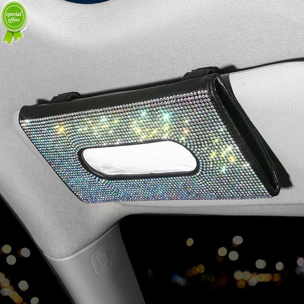 Yeni 1pcs Araba Rhinestone Doku Kutusu Tutucu Üst düzey Lüks Güneş Vizörü Çok renkli çok renkli kağıt kutu araba dekoru elmas araba akesserleri kadın için