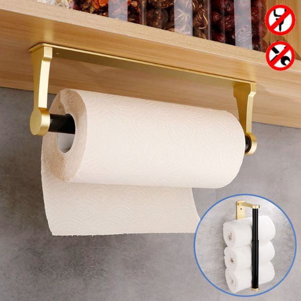 Tuvalet Kağıdı Tutucular Tuvalet Kağıt Tutucu Yapıştırıcı Mutfak Banyo Alüminyum Matt Altın Siyah Şerit Standı WC Kağıt Havlu Askı Rafı Doku Rol Raf 230504