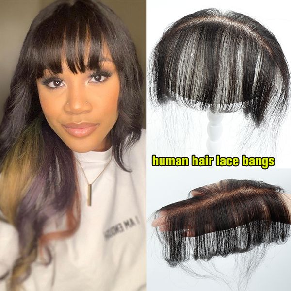Человек Швейцарский HD кружевные челки для человеческих волос наращивания 100% бразильские человеческие девственные волосы 3D тупые нарезанные челки для женщин, обесцвеченных узлов 230504