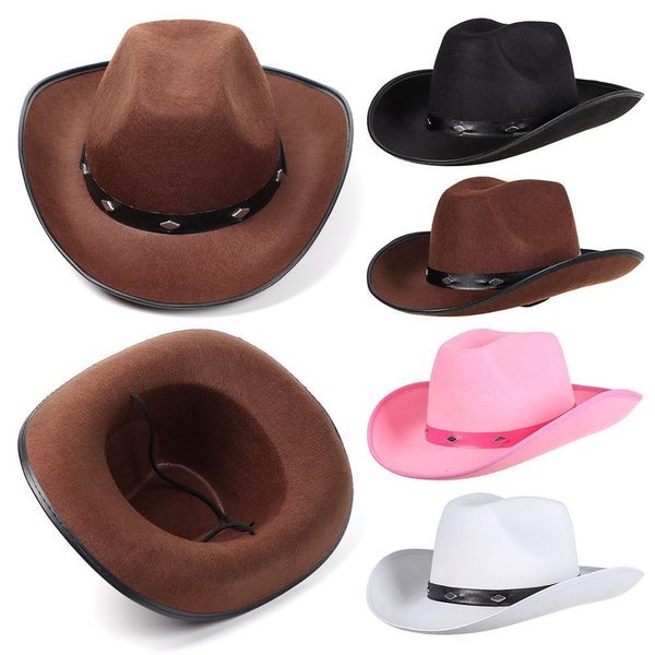 Ampla borda chapéus balde ocidental cravejado cowboy retro jazz selvagem oeste boné para cavalheiro cowgirl homens mulheres cavaleiro ao ar livre 230504