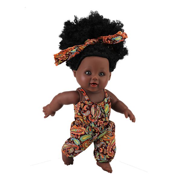 Bonecas de pelúcia de 12 polegadas de vinil de vinil de 12 polegadas Baby African Black Cute Bonecas com cabelos encaracolados 230504