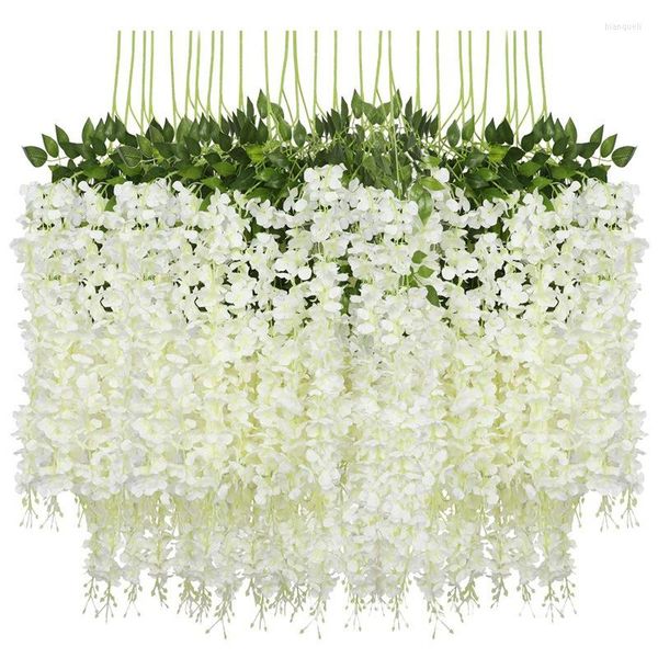 Flores decorativas 12pcs wisteria glicynia jardim artificial decoração ao ar livre videira pendurada para casamento em casa 45 polegadas plantas falsas 2023