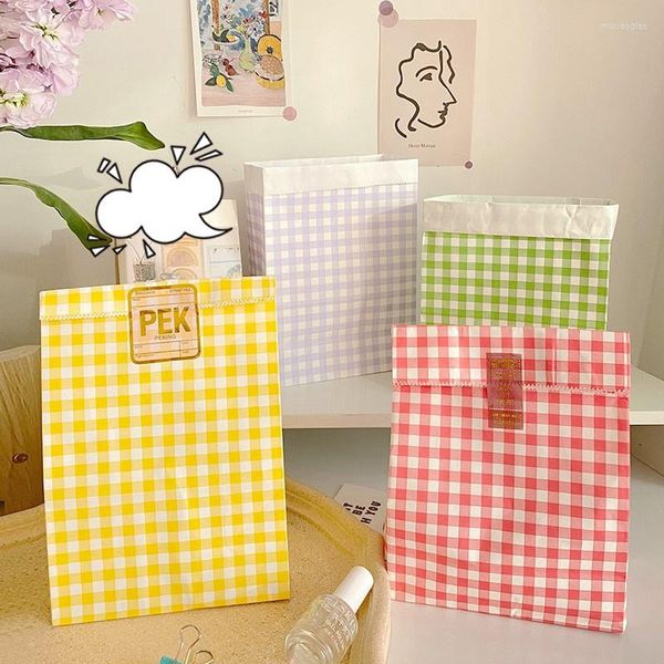 Borse portaoggetti Ins Coreano Regalo multicolore Plaid Minimalismo Sacchetto di carta Kraft Desktop Organizer Festival 10 pezzi