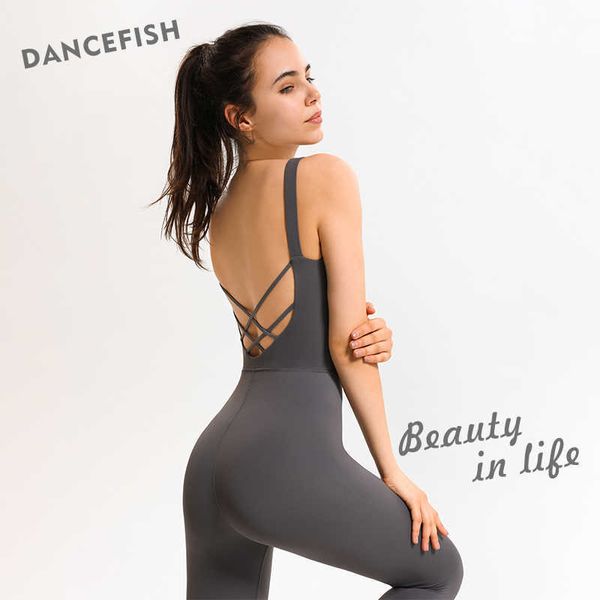 Completo da yoga DANCEFISH Completo sportivo per donna Completo da lezione di fitness Bella schiena Abbigliamento sportivo Dancewear Tute da yoga aeree P230505