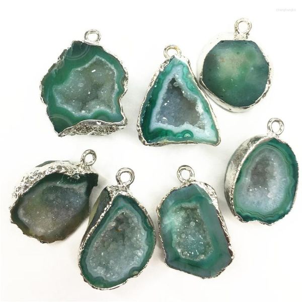 Colares pendentes de pedra natural pingentesnecklace brasileiro eletroplatado Platinums com bordas de bordas abertas ágatas geode drusy druzys