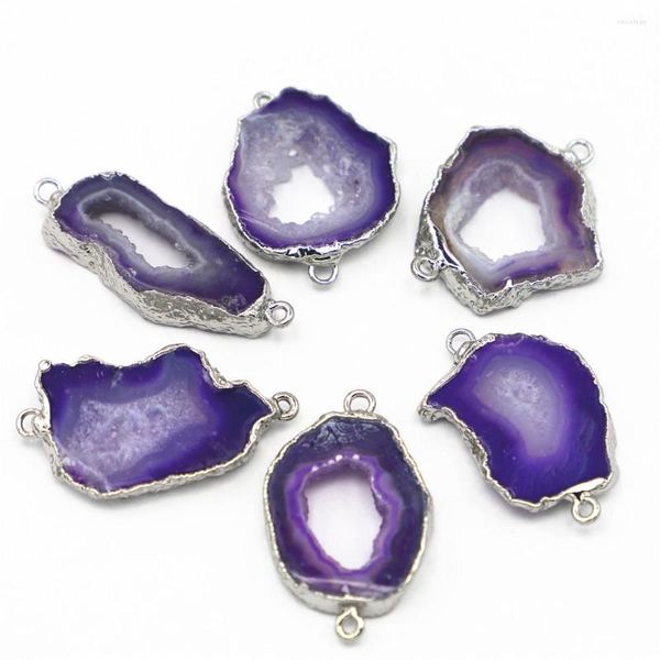 Colares pendentes de pedra natural ágata roxo slice pingentes de pingentes Conectores Reiki Raw Druzy para jóias Fazendo 6pcs por atacado