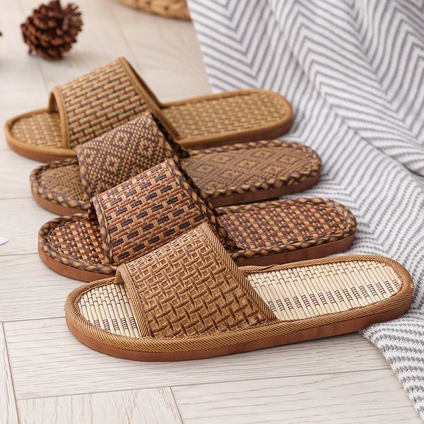 Hausschuhe Rattan Home Leinen für Damen Herren Sommer Wisteria Woven Cooling Floor Indoor Slides Unisex Schlafzimmer Schuhe Mujer Zapatilla 230505