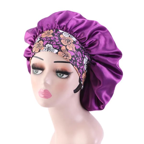 New Extra Large Women Sleep Cap Stampa floreale Soft Wide Hair Bonnet Copertura in raso Foderato Sleep Cap Night Sleeping Hat Ladies Turban hipl841