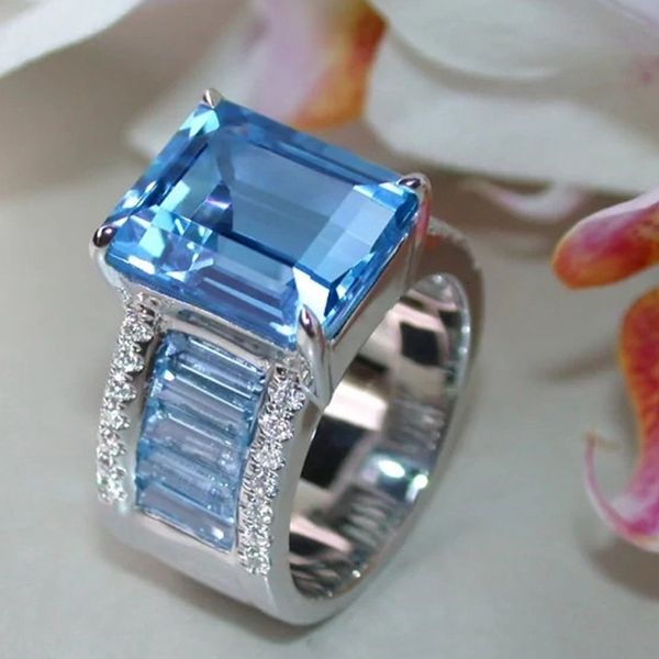 Trauringe Luxus Glänzend Blau Quadrat Zirkon Öffnung Geometrische Kristall Stein für Frauen Hochzeit Schmuck Mode Braut 230505