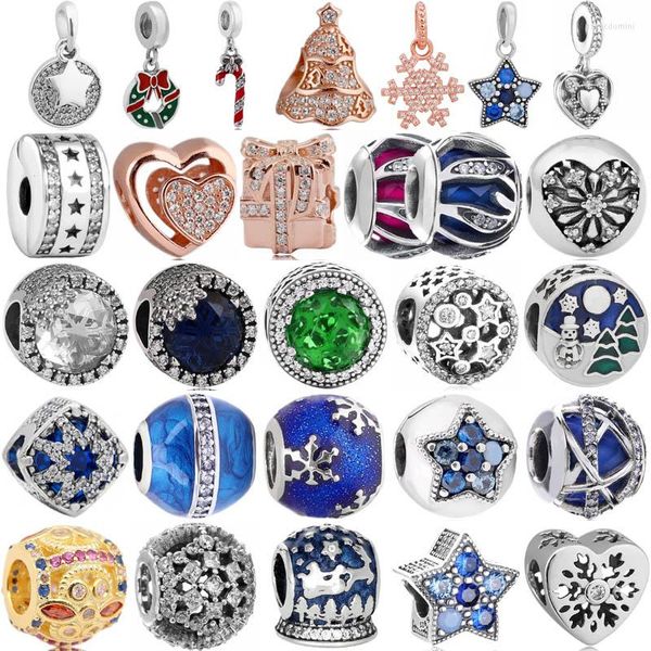 Lose Edelsteine 925 Sterling Silber Schneeflocke Stern Fresko Blume Herz Winter Zuckerstange Charm Bead Fit Original Armband Schmuck Diy